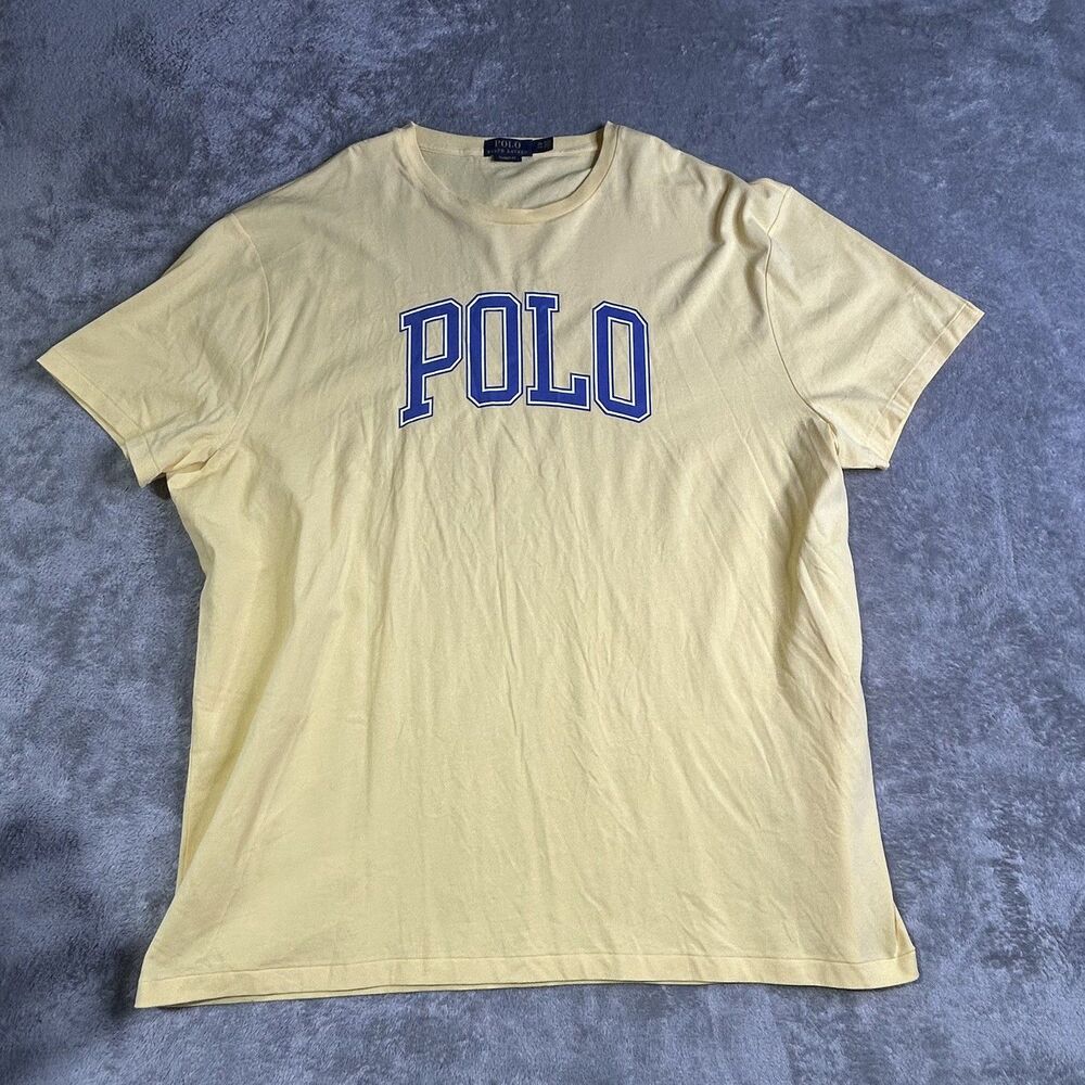 Polo Ralph Lauren Yellow Graphic Logo T-Shirt Men 2XL Crew Neck Made in Turkey
